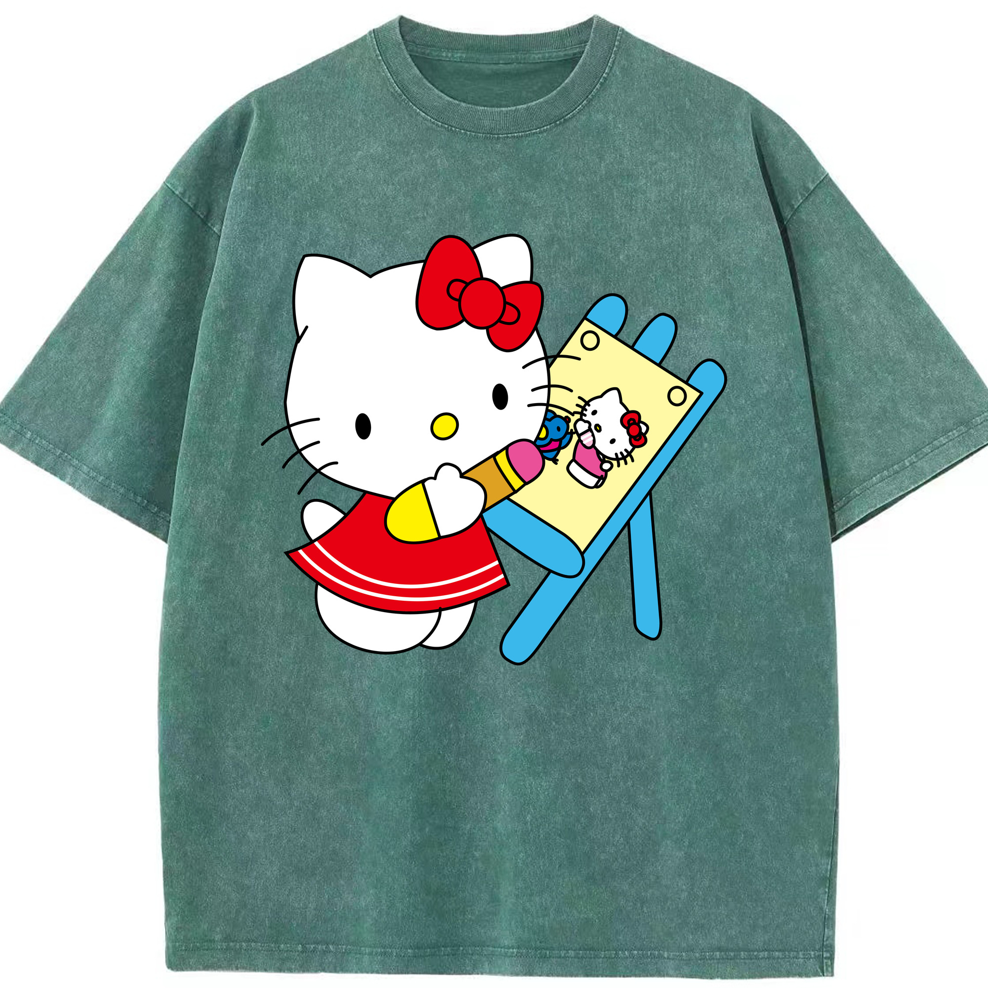 （画像用） Hello Kitty ハローキティ 綿100% ヴィンテージ風 半袖Tシャツ（フロントプリント）